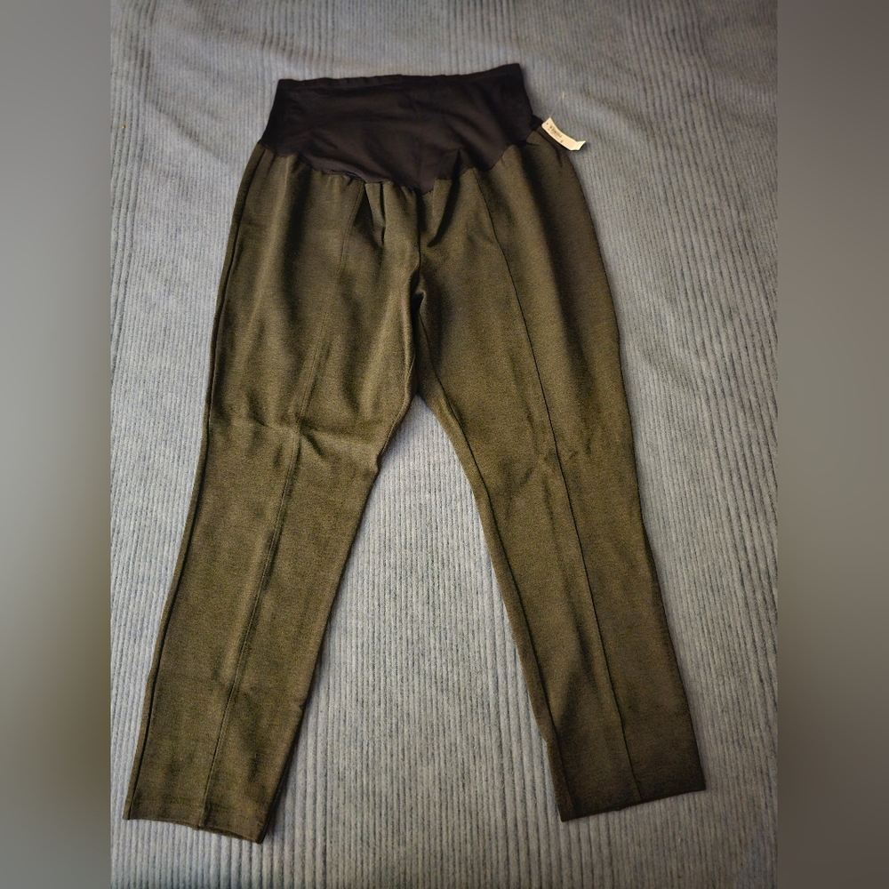 Maternity Ponte Leggings with Black Waistband - Olive